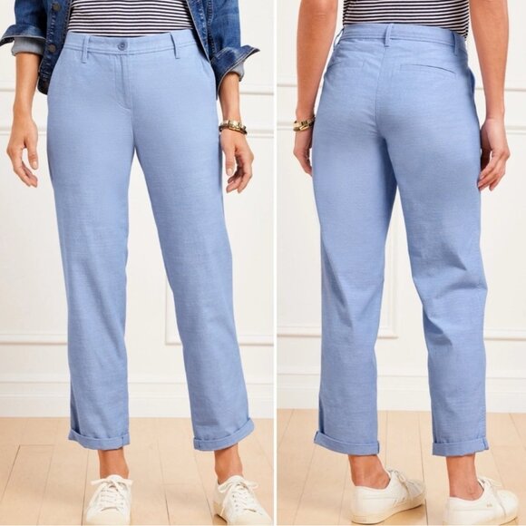 Women's TALBOTS Relaxed Chino Straight Ankle Pant Chambray | Size 12P - Picture 1 of 8